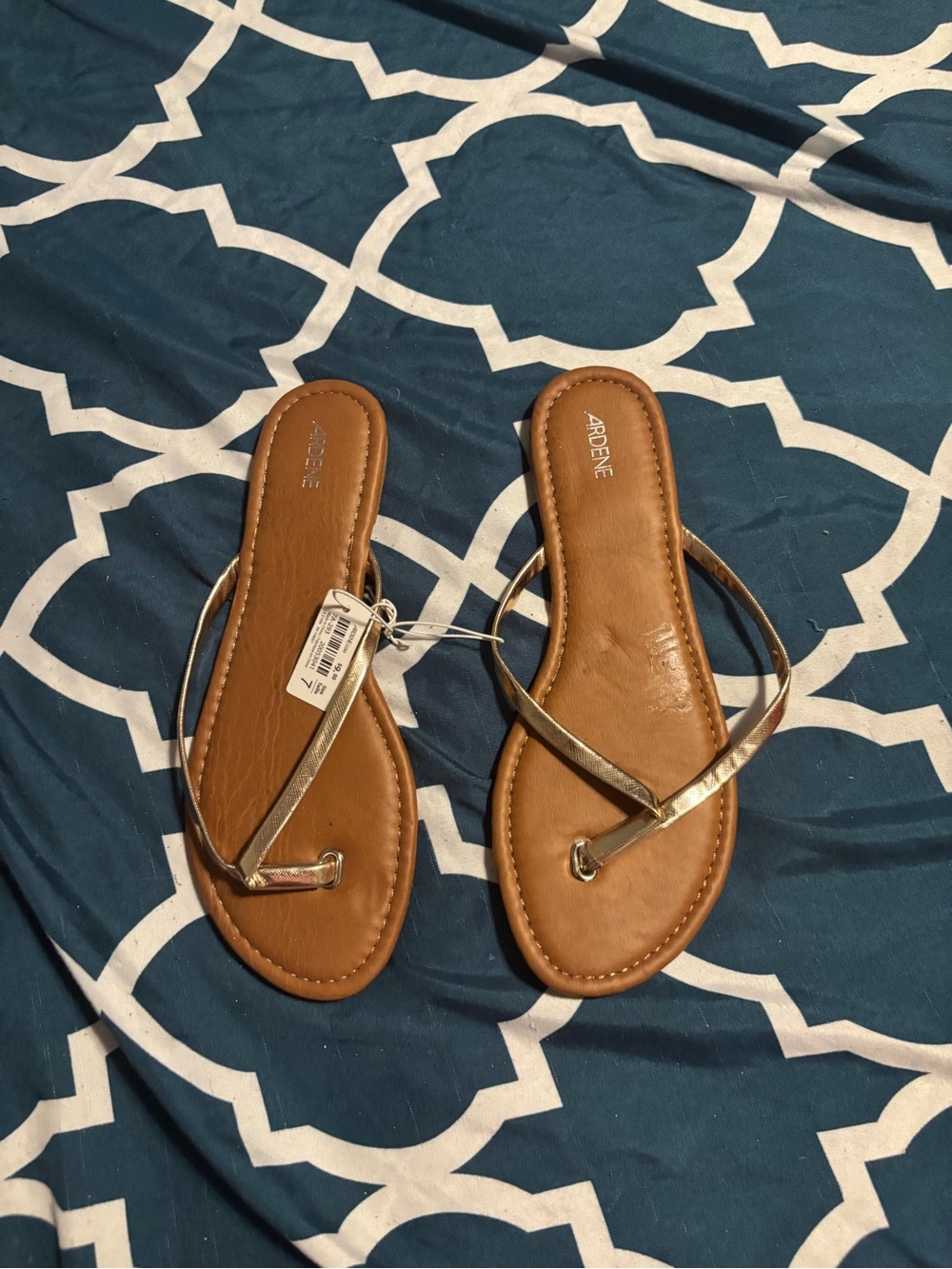 Ardene Tan Sandals with Metallic Gold Straps